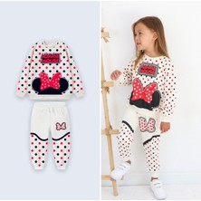 Orca Kids Fashion Minnie Mause Puantiye Detaylı Krem Kışlık Takım