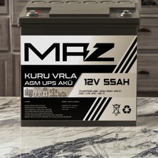 Maz Akü 12 Volt 55 Amper  Kuru Agm Vrla Güç Kaynağı Ups Akü