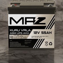 Maz Akü 12 Volt 55 Amper  Kuru Agm Vrla Güç Kaynağı Ups Akü