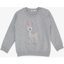 Breeze Kız Çocuk Sweatshirt Sevimli Ceylan Baskılı 1.5-5 Yaş, Gri Melanj