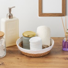 Porsima 15293 Çok Amaçlı Yuvarlak Dekoratif Hasır Sepet Düzenleyici Organizer Ekmeklik - Beyaz