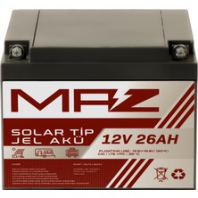 Maz Akü 12 Volt 26 Amper (Ah) Solar Jel Akü (Güneş Paneli Akü)