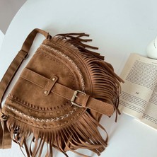 Conveyy El Yapımı Süet Bayan Omuz Çantası Püskül Eyer Çantası Satchel Moda Çanta BROWN01 (Yurt Dışından)