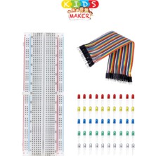 Arduino Kids Maker 3'lü Set 830 Pin Breadboard, 40 Pin Jumper Kablo ve 50 LED ile Elektronik Projeler İçin
