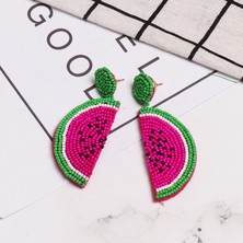 Qiqi Store Boncuklu Dangle Damla Küpe Kadın Kız Karpuz Meyve Kolye Yaz Bahar Için (Yurt Dışından)