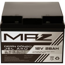 Maz Akü 12 Volt 28 Amper  Derin Döngü Jel Akü Max Performans