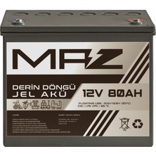 Maz Akü 12 Volt 80 Amper  Derin Döngü Jel Akü Max Performans