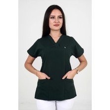 Deniz İş Kadın Likralı Yarasakol Acı Yeşil Renk Scrubs Teküst