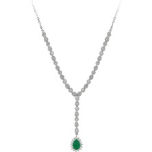 Sirius Pırlanta Pırlanta ve Damla Zümrüt Taşlı Su Yolu Kolye 0415P0067