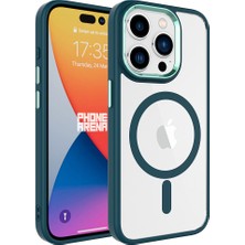 Smcase Apple iPhone 15 Pro Max Kılıf Wireless Şarj Özellikli Buttom Magsafe Silikon Kapak Koyu Yeşil