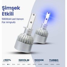 C9 C6 LED Xenon Far Ampulü Şimşek Etkili 5800LM Chip On Board 10000K Deli Mavi H3