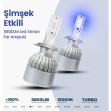 C9 C6 LED Xenon Far Ampulü Şimşek Etkili 5800LM Chip On Board 10000K Deli Mavi H7