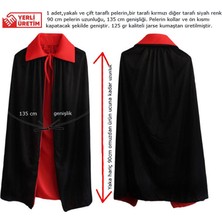 Pandoli Kırmızı Siyah Renk 90 cm Çift Taraflı Witch Cadı Pelerini 6-10 Yaş Arası Çocuk Hallow