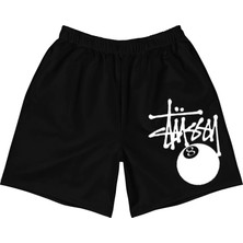 Leox Wear Stussy Kırmızı, Beyaz, Mor Baskılı Unisex Siyah Şort