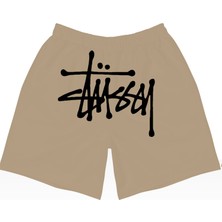 Leox Wear Stussy Siyah Baskılı Bej Unisex Şort