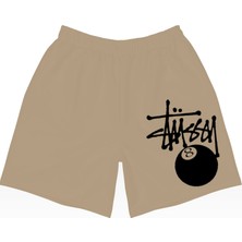 Leox Wear Stussy Siyah Baskılı Bej Unisex Şort