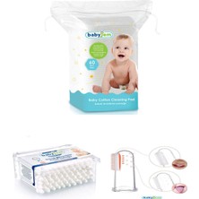 Babyjem Bebek Bakım Seti - Parmak Diş Fırçası + Bebek Bakım Pamuğu 60 Adet + Güvenlikli Kulak Çubuğu 60 Adet