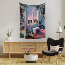 Vagonik Camda Oturan Kedi Duvar Halısı