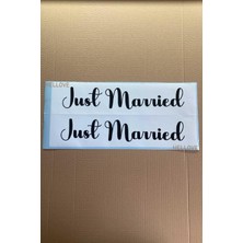 Hellove Gelin Arabası Plakalık Just Married Yazılı Beyaz Üzeri Siyah Yazı Kendinden Yapışkanlı