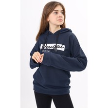 Pengai Lacivert Yazı Nakışlı Kapüşonlu Kız Çocuk Sweatshirt 16445