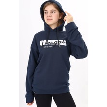 Pengai Lacivert Yazı Nakışlı Kapüşonlu Kız Çocuk Sweatshirt 16445