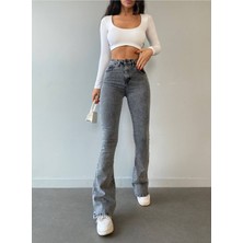 Trn JNS Zoe Füme Ispanyol Paça Kot Pantolon Yüksek Bel Flare Jeans Toparlayıcı Extra Rahat