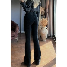 Trn JNS Liana Siyah Ispanyol Paça Kot Pantolon Yüksek Bel Flare Jeans Toparlayıcı Extra Rahat