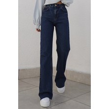 Trn JNS Camelia Gold 90's Lacivert Likralı Süper Yüksek Bel Salaş Jeans Palazzo Pantolon