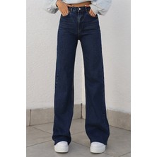 Trn JNS Camelia Gold 90's Lacivert Likralı Süper Yüksek Bel Salaş Jeans Palazzo Pantolon