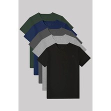 Kozik Erkek 5'li Tişört Standart Kalıp Bisiklet Yaka Yazlık Basic Erkek T-Shirt