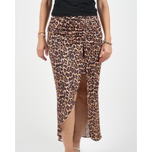 Parla Sports Etek Uzun Leopar Desenli Derin Yırtmaçlı