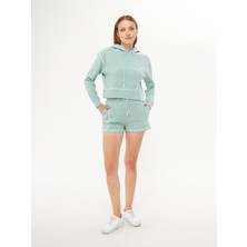 Qmari Mint Karyoka Dikişli Kadın Oversize Kapşonlu Sweatshirt | Yumuşacık Selanik | Nakışlı Beyaz Q Logo HOD5051