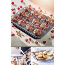 Maridet Cupcake Kalıbı Muffin Yanmaz Yapışmaz Kek Kalıbı 12 Bölmeli Fırın Çörek Tepsisi Siyah Kek Kalıbı