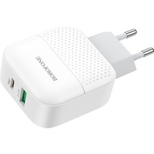 Borofone iPhone Samsung Uyumlu 18W Pd Fast Charge Usb-C Pd, Qc 3.0 Hızlı Şarj Adaptörü BA46A