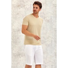 Smile Gımaldo Erkek V Yaka Tişört - Bej