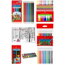 Acuto Faber Castell Kuru Boya 12'li Sulu Boya 12'li Pastel Boya 12'li Keçeli Kalem 12'li 5 Parça Okul Seti