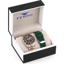 Ferro Rose Gümüş ve Yeşil Çelik ve Silikon Kordon Erkek Kol Saati F11196DA-E2