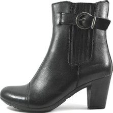 Onlo Ayakkabı H.6611 Hakiki Deri Siyah & Taba Kalın Topuklu Kadın Bot