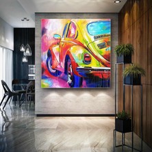 SML Tablo Sarı Volkswagen Beetle Nostaljik Araba Efsane Vosvos Kanvas Tablo