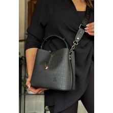 Just Polo Siyah Renk Pamuk Dokuma Uzun Askılı 4 Bölmeli Kadın Çapraz Omuz ve El Çantası 22CM-20CM-9CM LB-4002