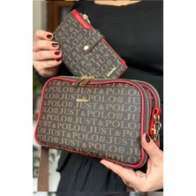 Just Polo Uzun Askılı 5 Bölmeli Özel Seri Kadın Çapraz Postacı Omuz Çantası 2053-GD  Kırmızı Kombin