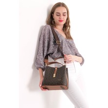 Just Polo Baskı Desenli Özel Seri Çanta Cüzdan Kombini 2055-GD  Kahvetaba Kombin