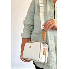 Just Polo Orta Boy Pamuk Dokum Askılı Günlük 5 Bölmeli Kadın Omuz Çantası 4023 Beyaz Taba