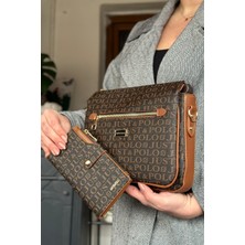 Just Polo Kahve Kombin Renk 5 Bölmeli Kadın Omuz Çantası 29CM 20 cm 10 cm 2068-LB