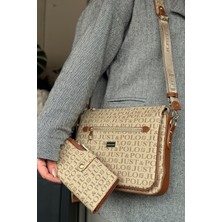 Just Polo Kum Taba Kombin Renk 5 Bölmeli Kadın Omuz Çantası 29CM 20 cm 10 cm 2068-LB