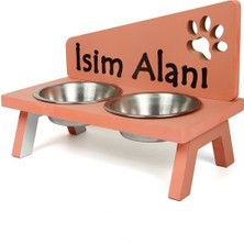 MH Mini Hediye Özel Isim Baskılı Kedi Köpek Mama ve Su Kabı Standı Çelik Kaseli 18 mm Mdf