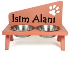 MH Mini Hediye Özel Isim Baskılı Kedi Köpek Mama ve Su Kabı Standı Çelik Kaseli 18 mm Mdf