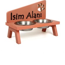 MH Mini Hediye Özel Isim Baskılı Kedi Köpek Mama ve Su Kabı Standı Çelik Kaseli 18 mm Mdf