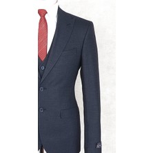 Jan Carlucci Slim Fit Sivri Yaka-Çift Yırtmaç  Lacivert Drop 6 Yelekli Takım Elbise