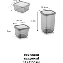 Meleni Home 36'lı Kare Bakliyat Saklama Kabı Etiketli Erzak Kabı Kahvaltılık Baharatlık 12X(300-500-1100 Ml)